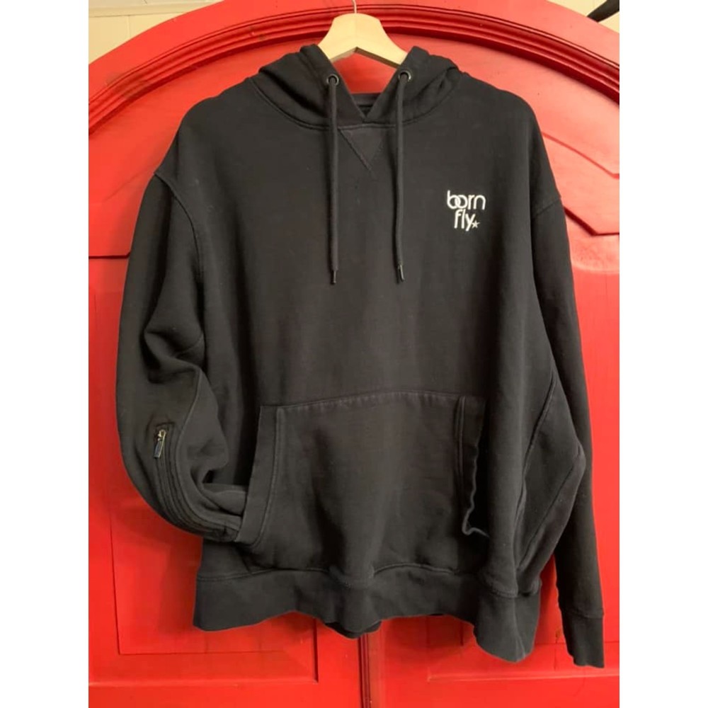 Born Fly 2XL Black White SUPER THICK Warm Hoodie Sweatshirt Embroidered Zip Arm